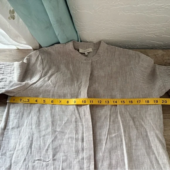 Lafayette 148 New York Taupe balloon-sleeve 100% Linen Top - Picture 6 of 10